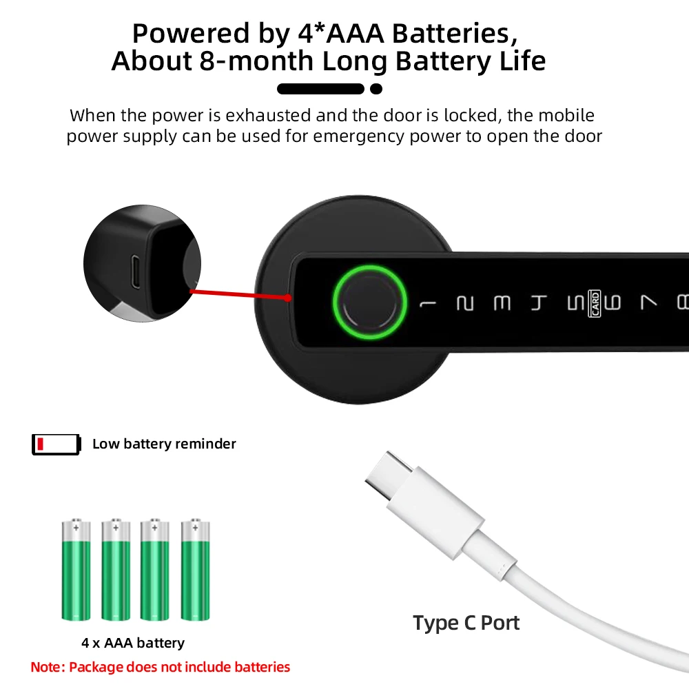 Powered by 4×AAA with USB-C emergency