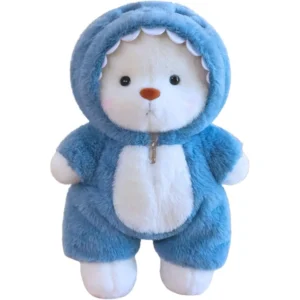 30cm Teddy Bear Plush with Removable Shark Hoodie – Cute Soft Stuffed Toy